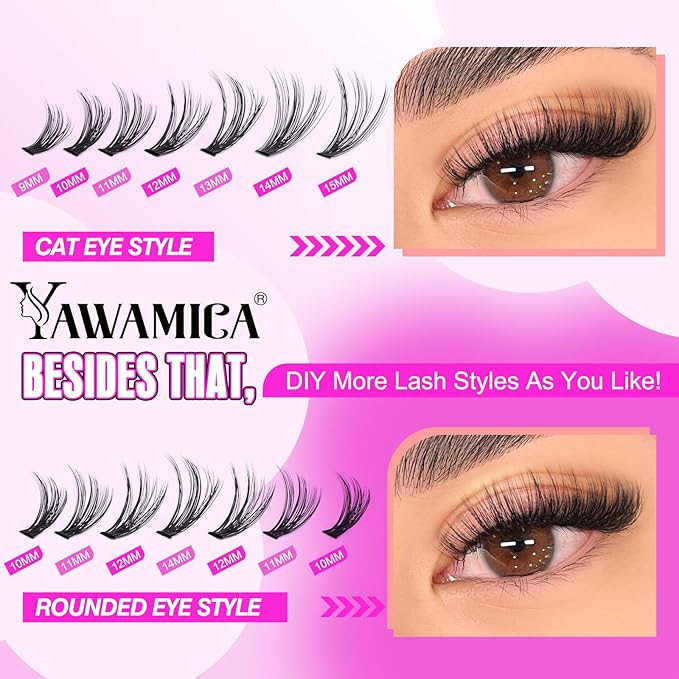 Individual Lashes 320pcs Lash Clusters 40D 9-16mm Mix DIY Lash Extension D Curly Eyelash Clusters Eyelash Extension Wispy Cluster Lashes DIY for Self Application by Yawamica (40D-0.07D, 9-16mix)