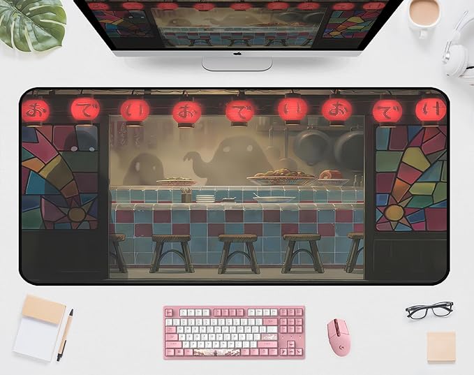 Japanese Anime Desk Pad, Black Ghost Game Mouse Pad, Long Keyboard Mat, Computer Pad, Wireless Mouse Mat, Non-Slip Desk Mat with Stitched Edges, Retro Home Office Desktop Decor 31.5"X15.7"