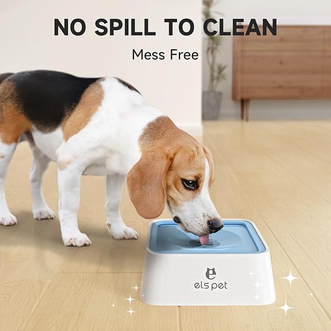 ELS PET No Spill Dog & Cat Bowl - 70oz/2L Large Capacity Travel Water Dispenser (Blue)