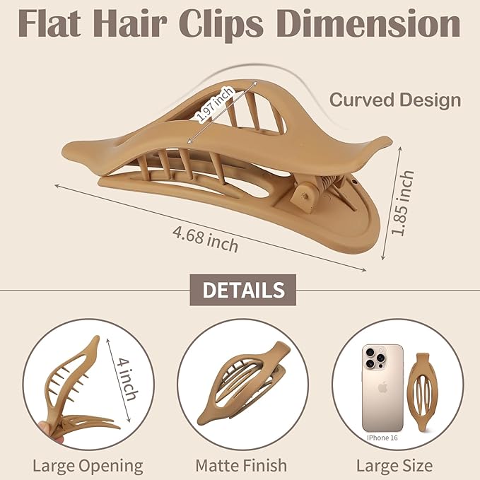 9 Pack Flat Hair Clips for Women, Matte Claw Clips for Thick & Thin Hair, Suitable for Driving (Beige,Camel,Black)