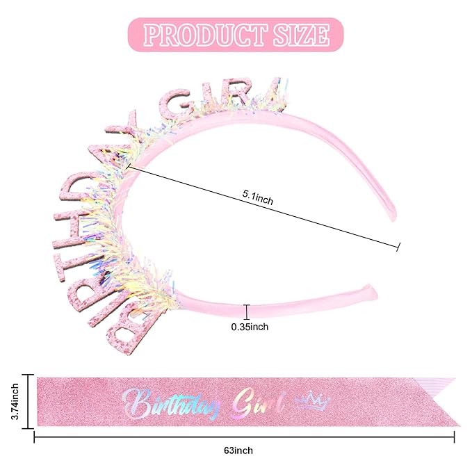 CIEHER Pink Birthday Girl Headband & Birthday Sash for Women Girls Decorations & Party Favors