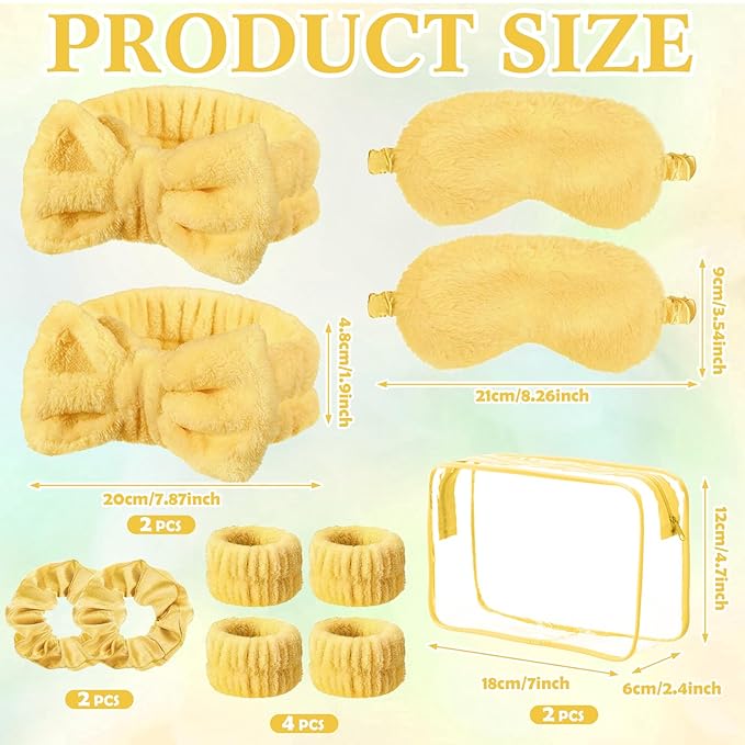 Hoteam 10 Pcs Spa Party Supplies Gift Set Sleepover Party Favor Spa Headband Wristband Sleep Eye Mask Velvet Scrunchies for Skin Care Makeup Slumber Night Favor(Yellow)
