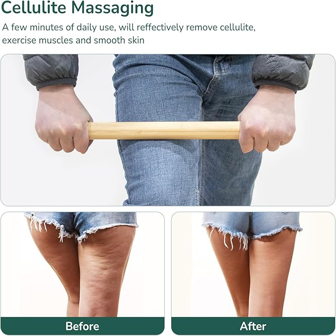 Bamboo Massage Stick - Body Shaping Roller, Guasha Massage Tool for Relaxing Muscles