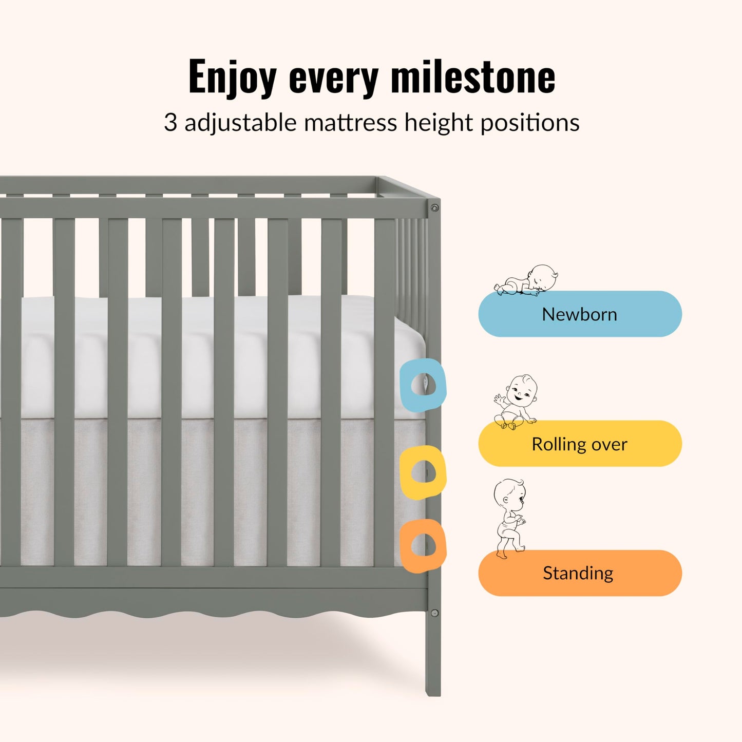Dream On Me Synergy Wave 5-in-1 Convertible Crib in Seagrass, JPMA & Greenguard Gold Certified, Converts from a Baby Crib to a Toddler Bed, Daybed, and Full-Size Bed