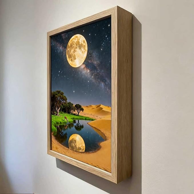 URVIP LED Glowing Photo Frame, 3D Starry-Sky Blue Moon Wall Art, 9x12 Inches Dimmable Light Up Light Painting for Bedroom, Unique Aesthetic Decor, Great Birthday Gift for Women Men