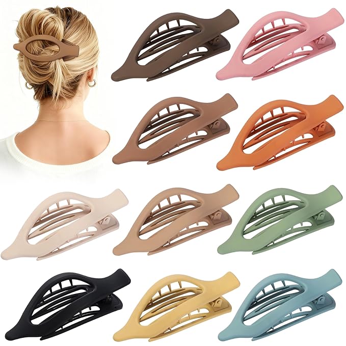 10 Pcs Flat Hair Clips for Women French Concord Claw Clips for Thick and Thin Hair Claw Clips Duck Billed Barrettes Hair Accessories for Women and Girls (Brown Light Colorful)