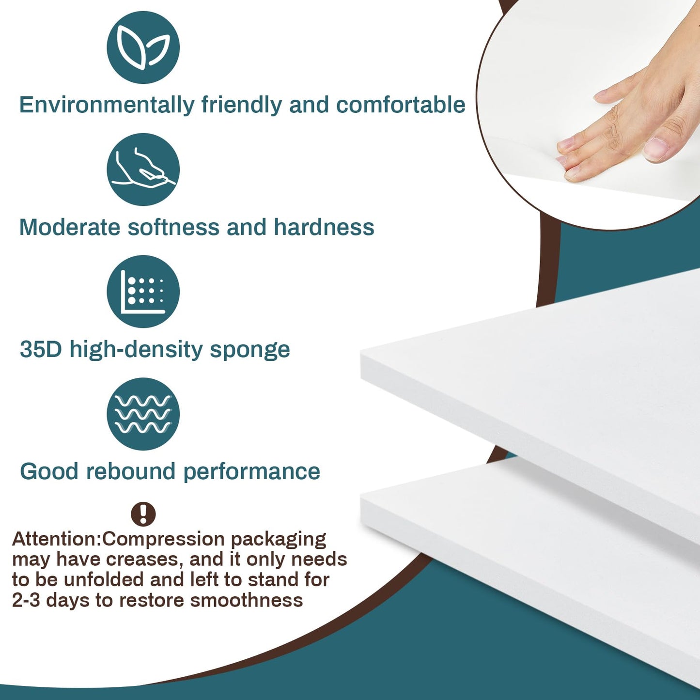 Frienda 2 Pack 1" x 18" x 18" Upholstery High Density Foam Cushion Replacement Square Cut to Size Foam Couch for Chair Couches Padding Shipping Packing DIY Cosplay Projects