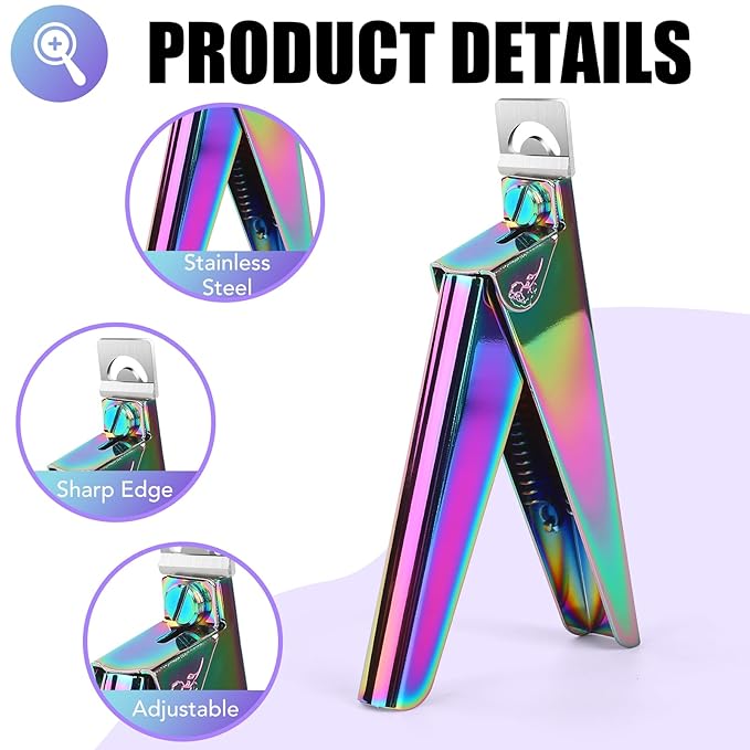 False Nail Clippers with Magnets Stainless Steel Nail Cutter for Acrylic Nail Nail Clippers with 15Pcs Small Magnets for Home Salon Nail Art (Rainbow)