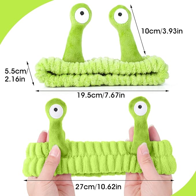 Face Wash Headband, Palm and Snail Spa Hair Bands Makeup Headbands Women Cartoon Cute Coral Fleece Elastic Headband Creative Hair Accessories for Washing Face Shower Sports (Fluorescent Green)
