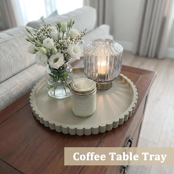 Silicone Bathroom Vanity Tray, Modern Round Decorative Tray for Countertop, Waterproof & Unbreakable Cosmetic Perfume Organizer, Extra-Thick & Sturdy, Easy to Clean Candle Tray (Khaki, 10 inch)