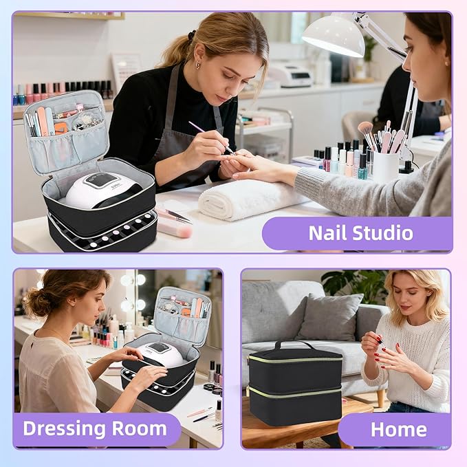 Nail Polish Organizer Holds 30 Bottles (15ml - 0.5 fl.oz) Double-layer Gel Nail Polish Kit Case, Nail Holder for Nail Lamp, Portable Nail Organizer and Storage for Nail Supplies (Black)