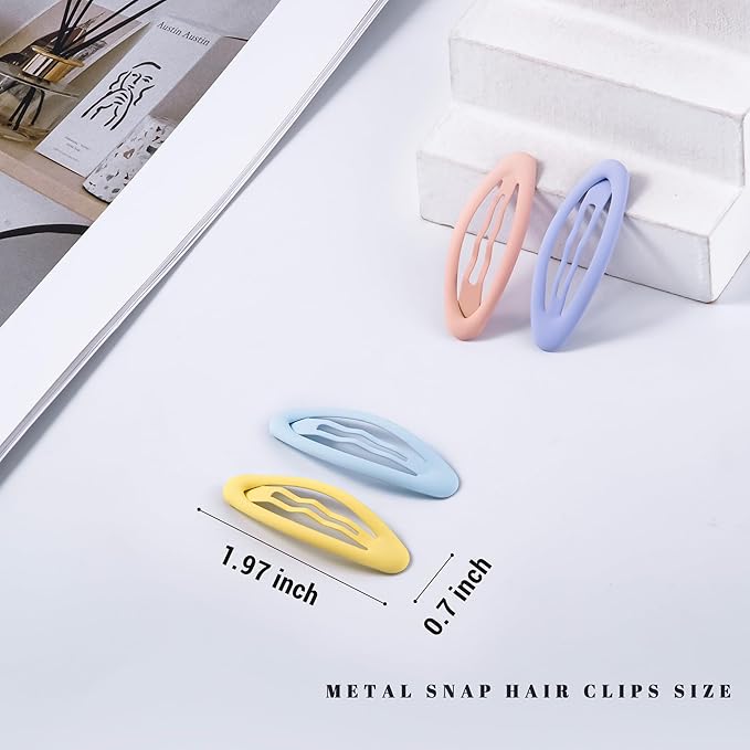 20PCS Oval Metal Snap Clips for Women No Slip Small Barrettes for Thin Fine Hair,Matte Blue Yellow Purple Pink