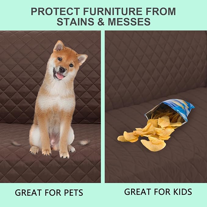 Reversible Couch Cover for 3 Cushion Couch Sofa Cover Washable for Pet Friendly with Elastic Straps Water Repellent(Sofa, Chocolate/Beige)