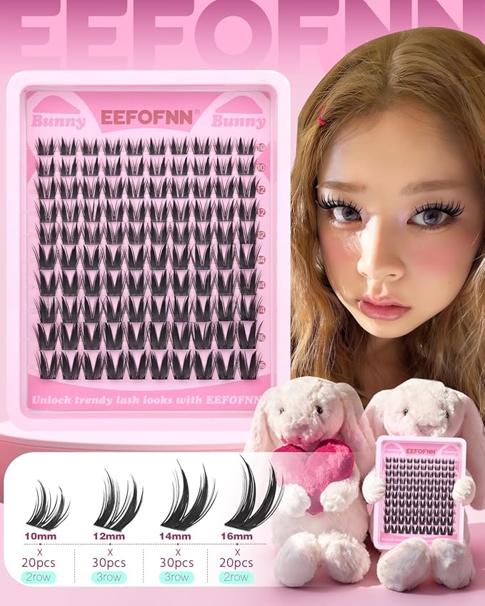Lash Clusters Natural Eyelash Clusters Wispy Lashes Clusters C Curl Cluster Eyelash Extensions 8-14mm Lash Cluster Invisible Band Individual Lashes Bunny Cluster Lashes by Eefofnn