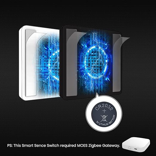 MOES Wireless Smart Scene Switch Button, Require MOES HUB, Zigbee Connection Tuya Battery Powered Included 12 Scene Controller Light Switch for Smart Home Automation 4 Gang White