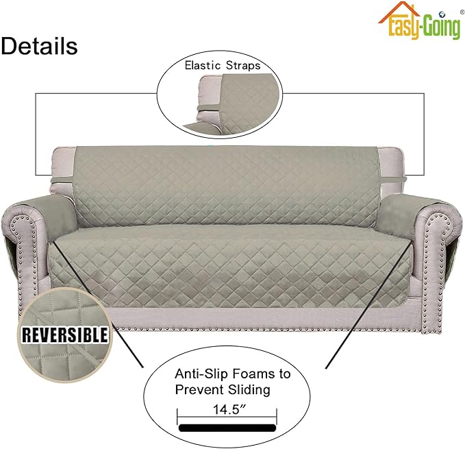 Easy-Going Reversible Loveseat Couch Cover for 2 Cushion Couch Sofa Cover for Dogs Water Resistant Furniture Protector with Foam Sticks Elastic Straps for Pet (Loveseat, Beige/Beige)