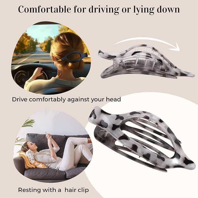8 Pack Flat Tortoiseshell Hair Clips – French Style Matte Claw Barrettes for Women, Strong Hold Non-Slip Hair Accessories for Thick or Thin Hair, Chic Neutral Leopard Pattern