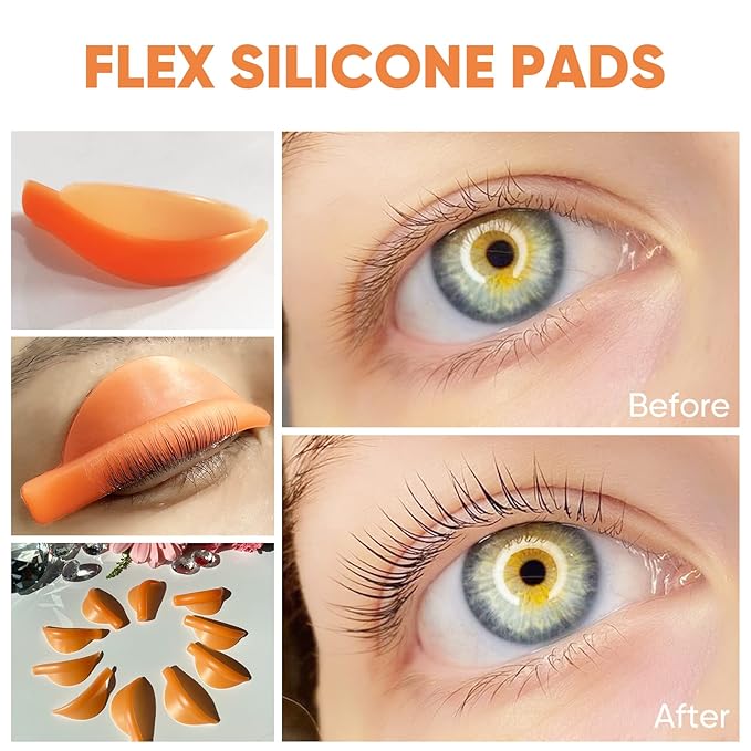 PERMANIA Silicone Curler Pad, 10Pcs/5sizes for Lash Perm Kit Reusable Soft C & D Curls Eyelash Lifting Rod Makeup Beauty Tool Lash Lift Pads (Orange)