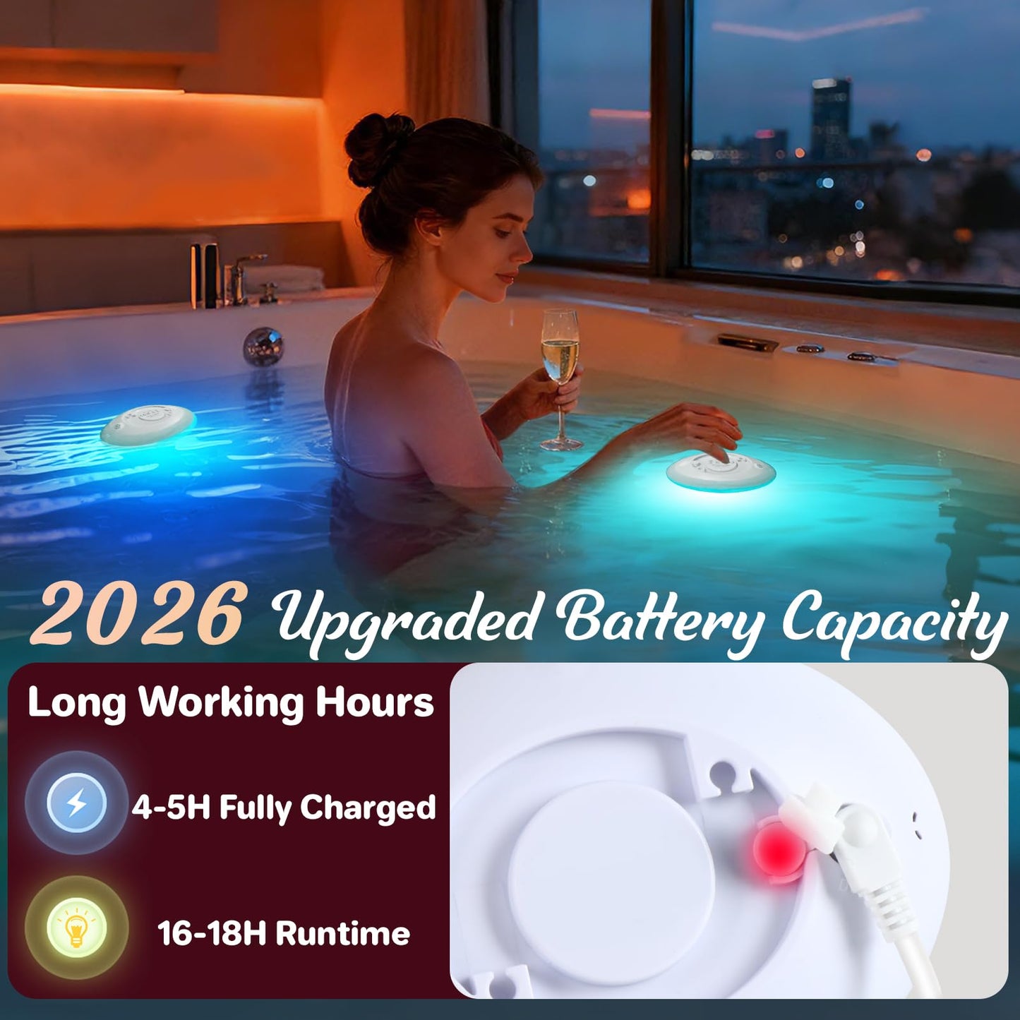 Askyli Pool Lights for Above Ground Pools, Upgraded Rechargeable Dynamic Lighting Inground Pool Lights that Float w/Remote, 16H Runtimes Underwater LED Pools Light with Timer Off for Hot Tub Pond-2PC