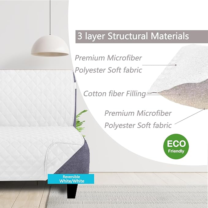 U-NICE HOME Futon Sofa Covers Reversible Slipcover Armless Couch Cover Water Resistant (White/White)