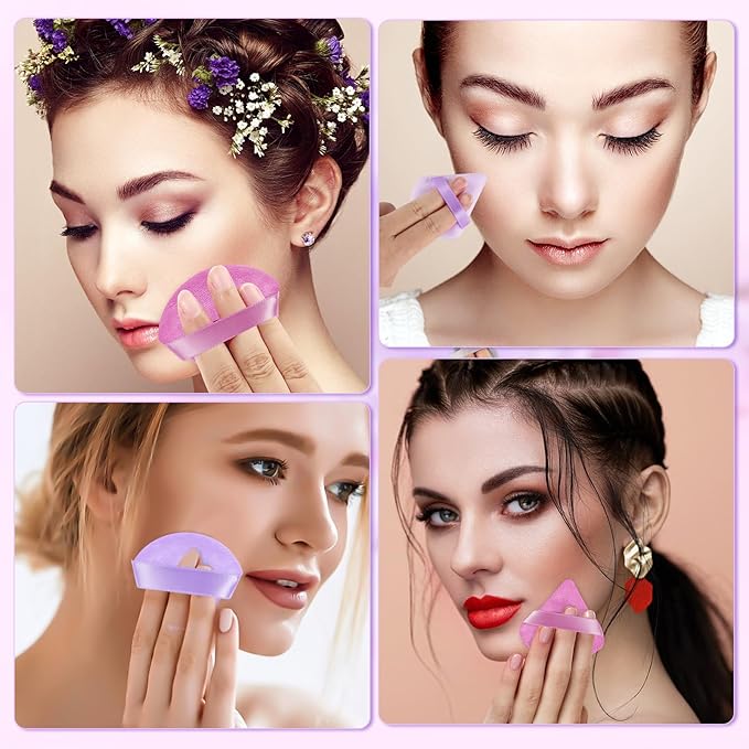 Pimoys 6 Pcs Powder Puff, Face Soft Triangle Makeup Puff Velet Makeup Sponge for Loose Powder (Purple)