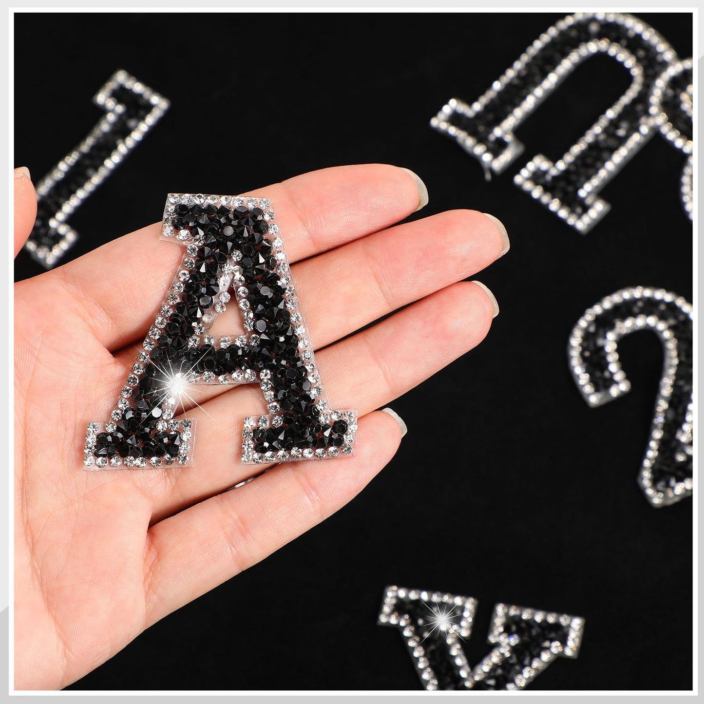 WILLBOND 37 Pieces Rhinestone Letter Stickers Large Glitter Alphabet Crystal Number Self Adhesive Bling Stickers Iron on Letters for Art Crafts Clothing DIY Decors(Black, White,1.97 Inch)