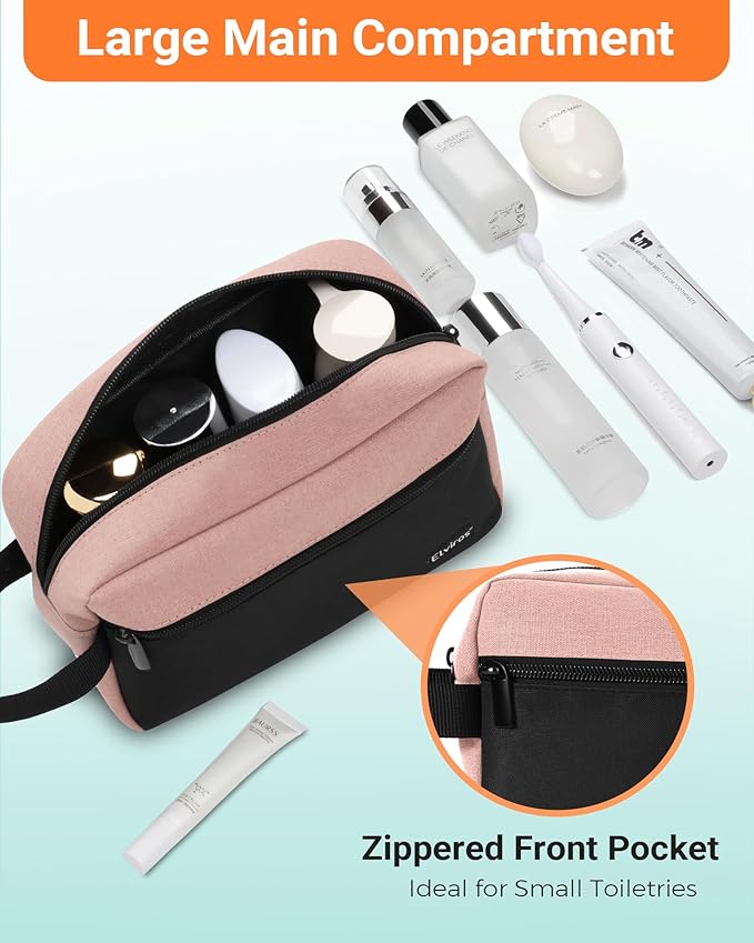 Elviros Travel Toiletry Makeup Bag for Women Hanging Toiletries Dopp Kit Small Bathroom Hygiene Tool and Medicine bag for Traveling Essential Shaving Pouch,Gifts for Women(Pink&Black)