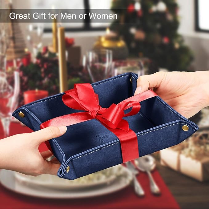 SITHON Valet Tray Desktop Storage Organizer Ã¢ÂÂ Premium PU Leather Catchall Bedside Vanity Tray Nightstand Caddy Holder for Keys, Phone, Wallet, Valentine's Day Gift, Dark Blue