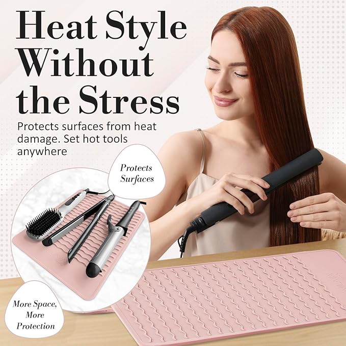 Milaya Beauty Extra Large Heat Resistant Mat for Hair Tools – Silicone Curling Iron Holder & Flat Iron Holder – Non-Slip Hot Tool Mat & Vanity Mat – Vanity Accessories for Women, Salon, Travel