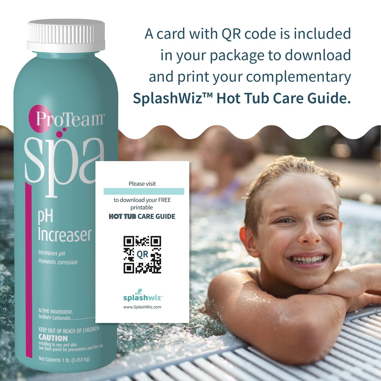 ProTeam Spa pH Increaser for Hot Tub - pH Up Hot Tub pH Increaser - with SplashWiz Hot Tub Chemicals Care Guide e-Book - Made in USA (1 lb)