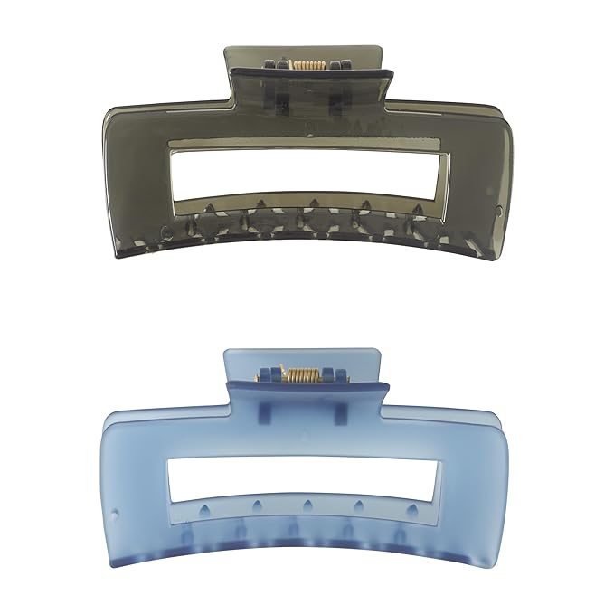 Goody SlideProof Rectangular Large Claw Clips - 2 Ct, Cool Tones, Secure Grip Hair Styling Accessories for Women & Men, Claw Clips for Thick Hair
