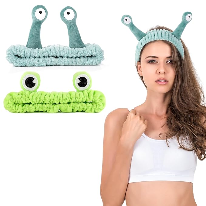 3 Pack Spa Headband Face Wash Hairband Facial Makeup Head Wraps Cartoon Elastic Head Band Cute Frog Snail Crab Shower Headband Creative Hair Accessories for Beauty Skincare Sports