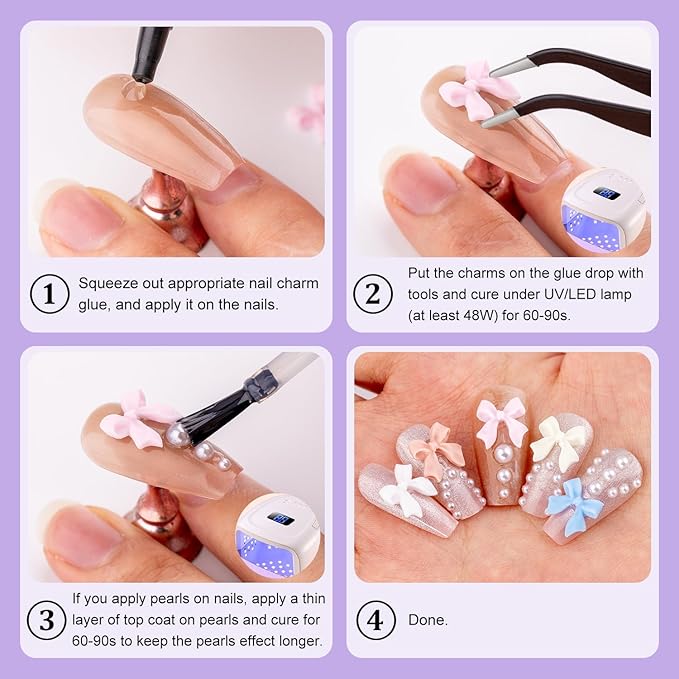 1 Box 3D Bow Nail Charms and Flatback Pearls Set 11, 120 Pcs Pink White Black Cute Bow Charms for Nail Design + 2-4mm White Nail Pearls with Pickup Tweezer and Pencil for Nail Art Decoration