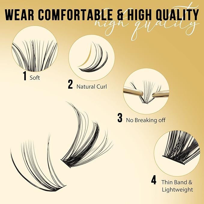 QUEWEL Lash Clusters 320Pcs Cluster Lashes 20D+30D D Curl Lash Cluster Eyelash Extensions Mix12-18mm Individual Eyelashes Clusters Wispy Lash Clusters Thin Band Soft to Use at Home(20D+30D D Mix12-18)