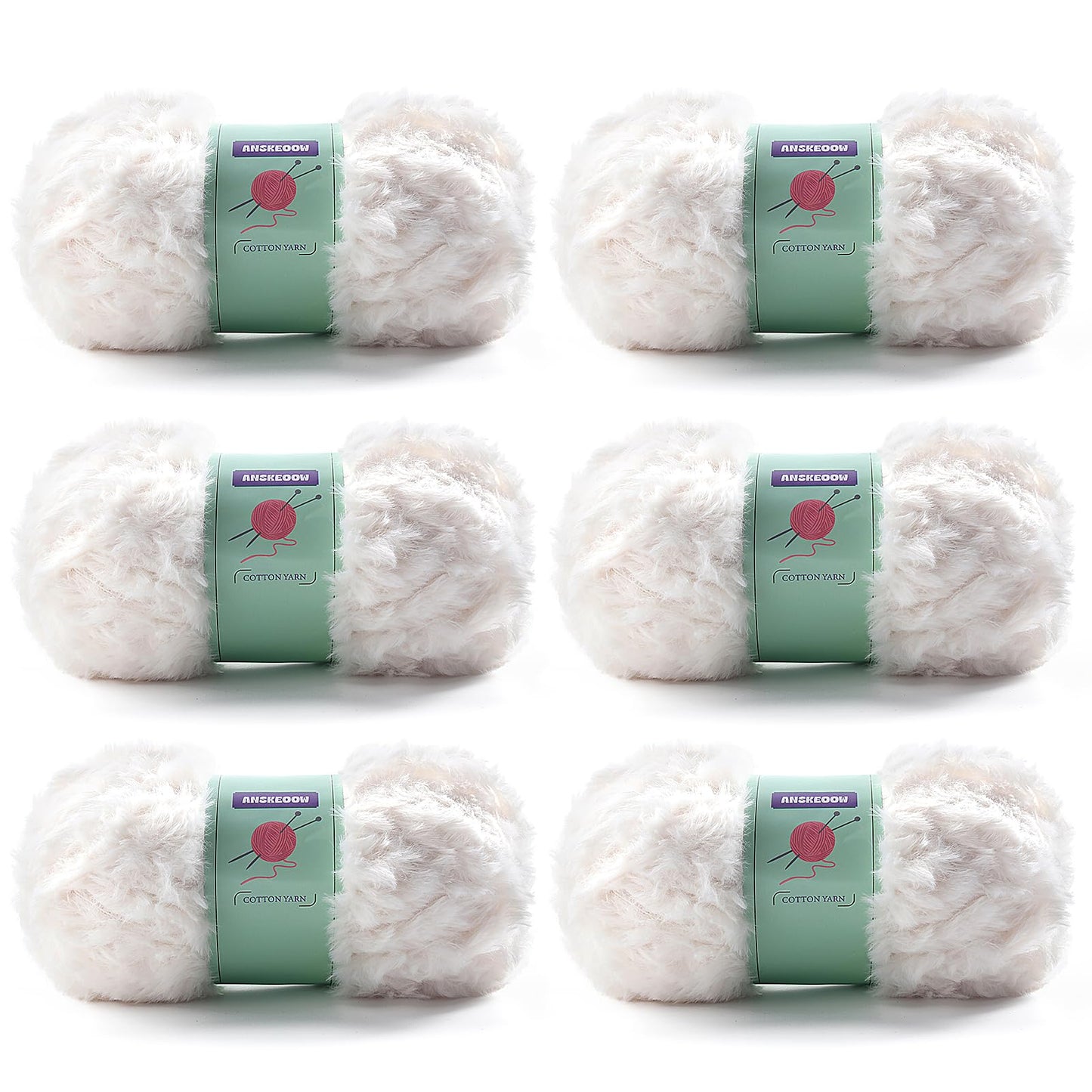 6 Skeins Faux Fur Yarn Soft Fluffy for Crocheting - Chunky Fuzzy Yarn for Crochet Amigurumi, Hat, Shawls, Total Length (71x6) Yards (Cream)