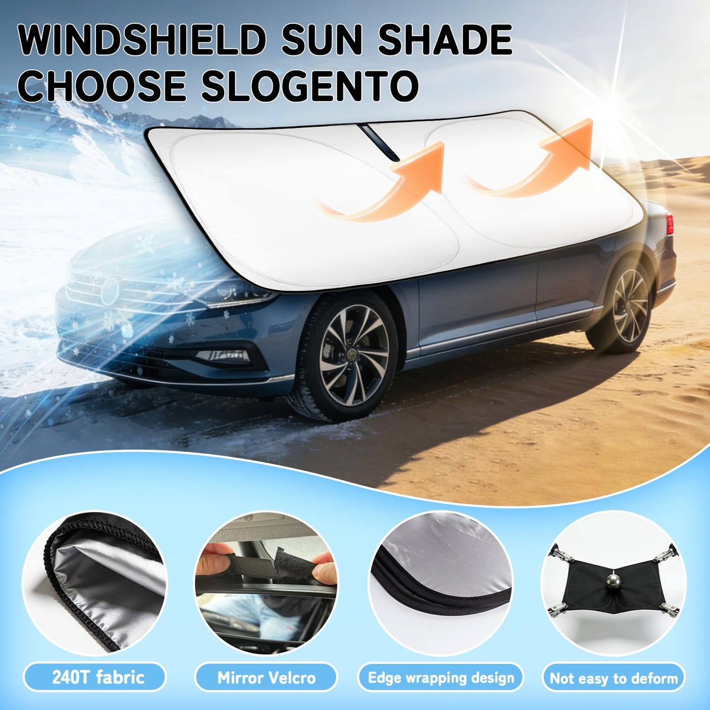 SLOGENTO Custom Fit Windshield Sun Shade for Mercedes-Benz C-Class 2015-2026, Blocks UV & Heat, Front Window Sunshade Accessories, Easy Fold & Store Keep Your Car Cooler