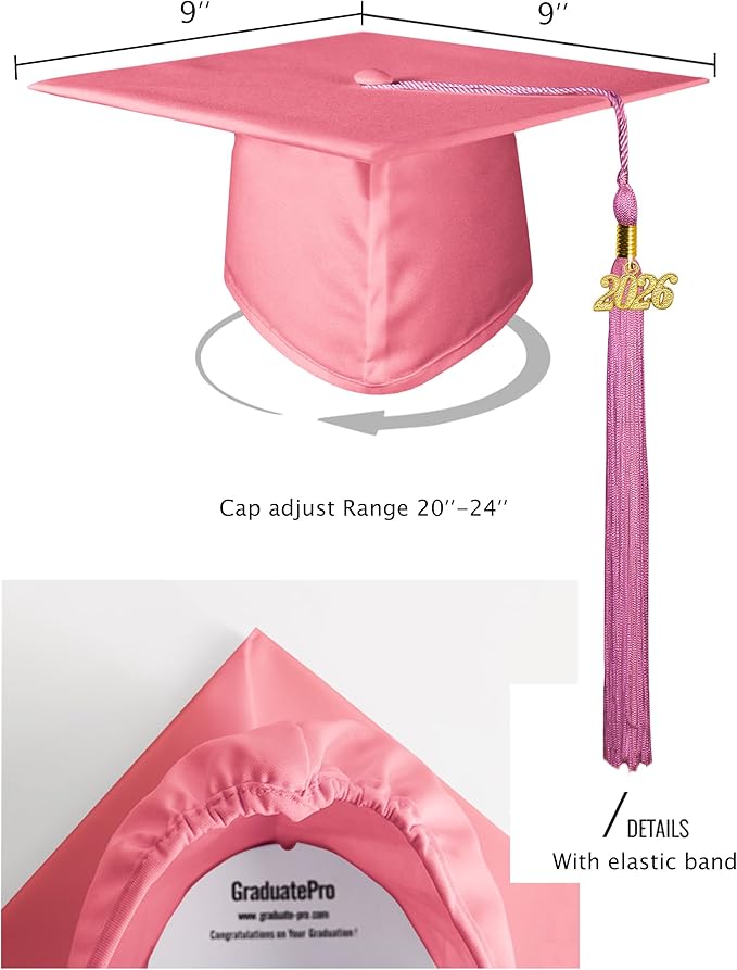 GraduatePro Matte Graduation Cap with 2026 Tassel for Adults High School and Bachelor Master 12 Colors
