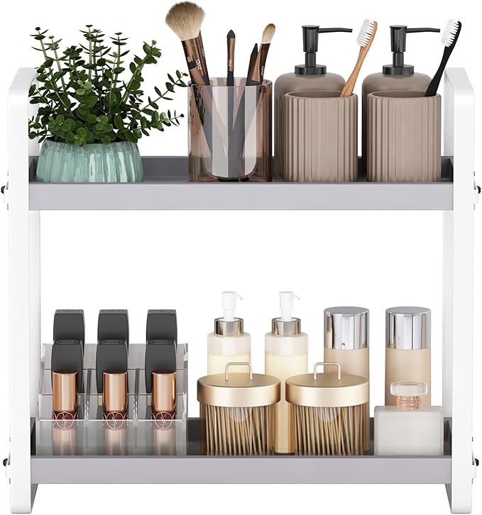 Bathroom Counter Organizer,Bathroom Countertop Organizer,Counter Shelf,Countertop Storage,Organization and Storage,Makeup Shelf,Sink Caddy(Grey 2 Tier)