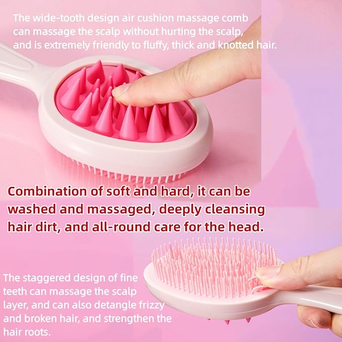Hair Brush,Double-Sided Silicone Comb Brush for Wet & Dry Hair, Eliminates Knots & Reduces Breakage for All Hair Types, Large Combs for Head Massage and Relaxation,Blue