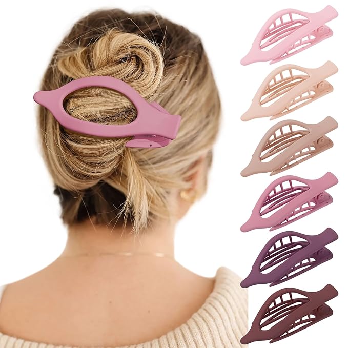French Flat Hair Clips for Women - 6Pcs Flat Hair Claws for Thin Thick Hair Strong Hold No Slip Grip Hair Claw Clips for Women Girls (Matte Pinks(L:4.6 IN, W:1.97IN))
