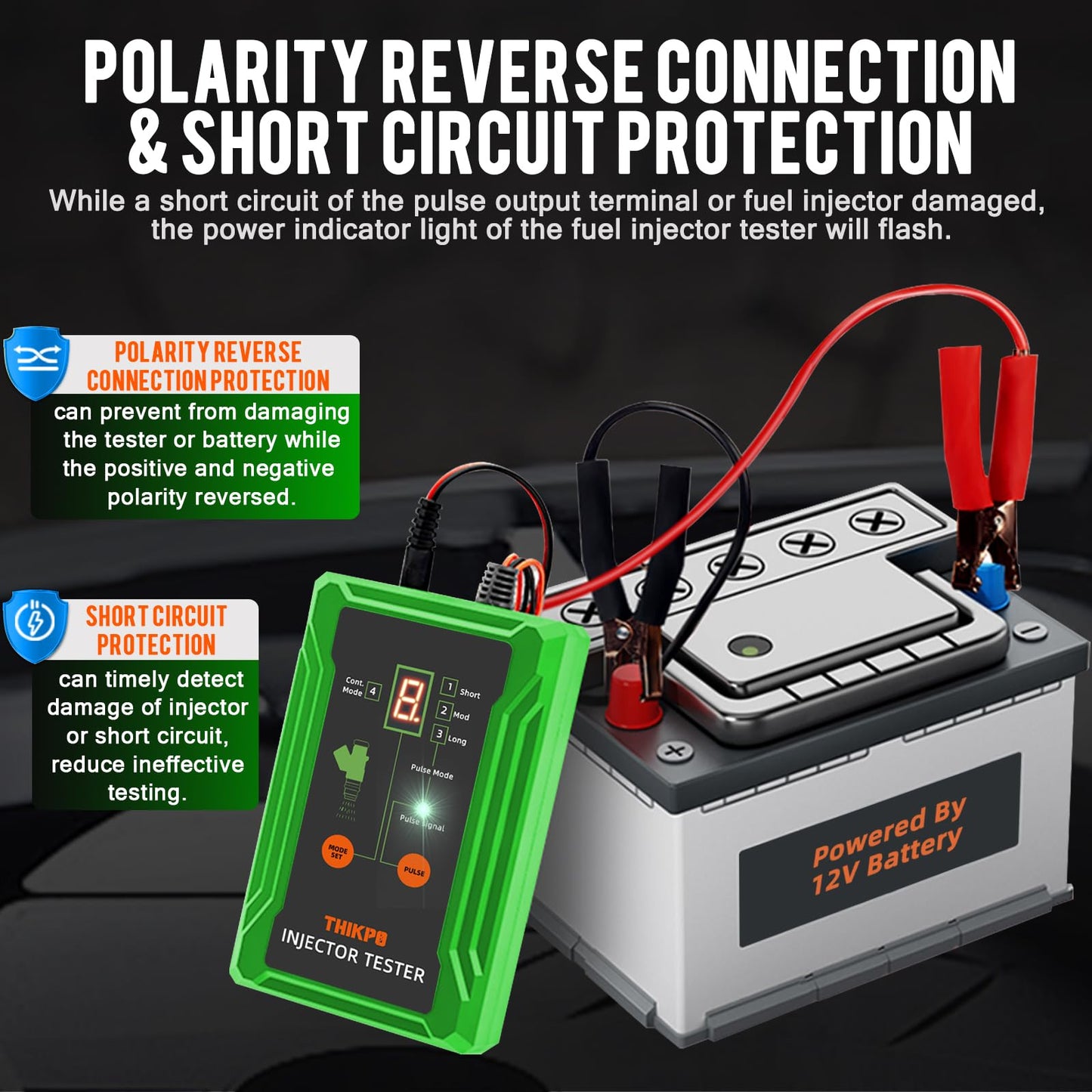 THIKPO Universal Fuel Injector Tester Cleaner Tool Kit, DIY Cleaning Tool with 8 Pulse Modes, 4 Wire Dual Channel for 2 Injectors, 8 Size Adapters, 12V/5V Output Power