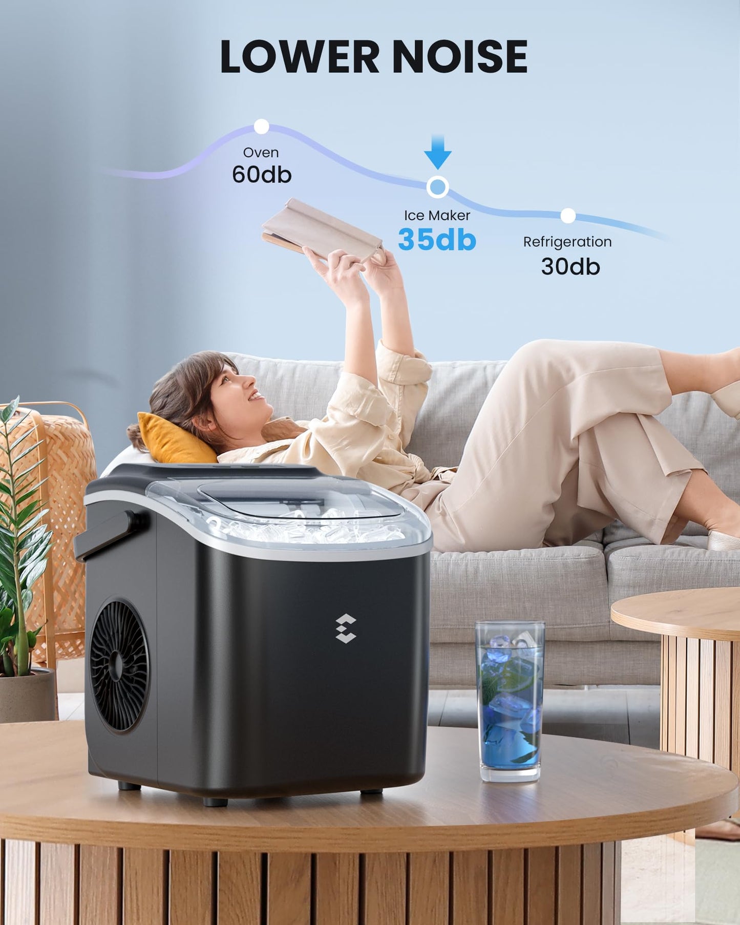 EASYERA Ice Maker Countertop, Portable Ice Machine 9 Cubes in 6 Mins, 26lbs in 24Hrs, 2 Sizes of Bullet Ice Self-Cleaning with Ice Scoop, Bag, and Basket, for Kitchen, Party, RV, Bar-Green