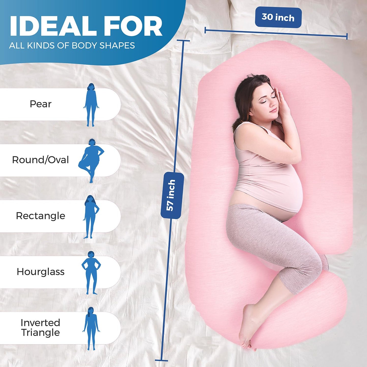 PILLANI Pregnancy Pillows for Sleeping - V C U Shaped Full Body Pillow with Removable Cover, 57inch Cooling Maternity Pillow for Pregnant Women, Support for Back Belly Legs Hip - Pregnancy Must Haves