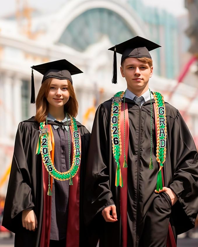 ALKB 2026 Graduation Lei Set - Two-Tone Braided Ribbon with Honor Cord, Unisex Graduation Gift for Graduates, Polyester