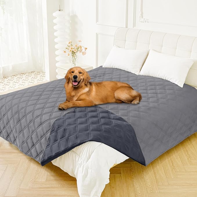 Smiry Waterproof Dog Bed Cover Blanket 82x102, Soft Reversible Pet Blanket, Washable Leakproof Cats Dogs Couch Cover for Sofa, Couch, Furniture, Grey/Dark Grey