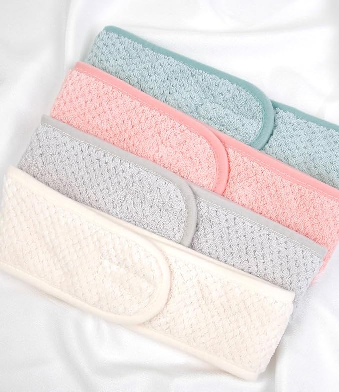 Huachi Skincare Headbands for Women Girls: Spa Headband for Washing Face Towel Hair Bands, Makeup Facial Face Wash Head Bands 4 PCS