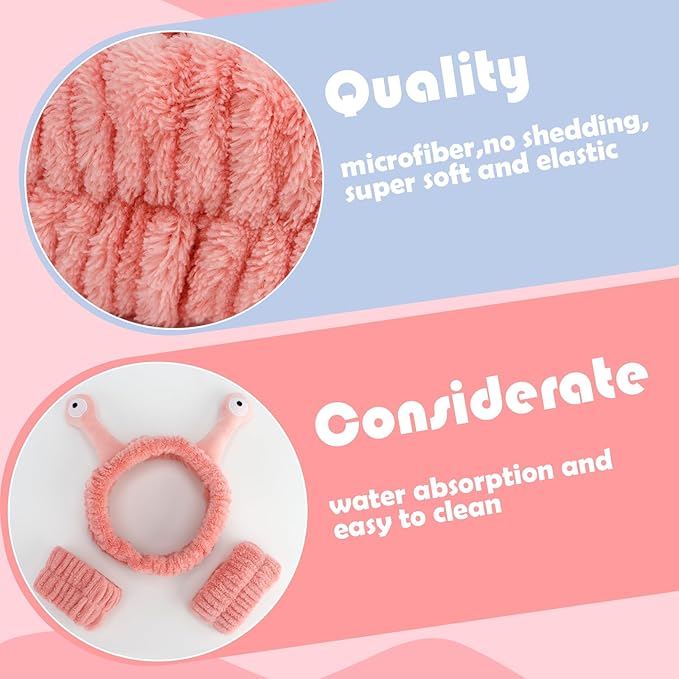 Canitor Snail Spa Headband Wrist Bands for Washing Face Makeup Skincare Cute Animal Monster Cute Funny Gifts for Women Girls Preppy Teen Weird Stuff Trendy