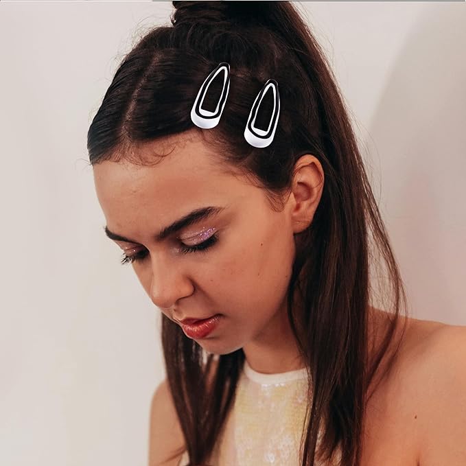 20 PCS Metal Snap Hair Clips Water Drop No Slip Barrettes for Women Bright Small Hair Clips For Thick And Thin Fine Hair,White Black,1.97 x 0.5 In.