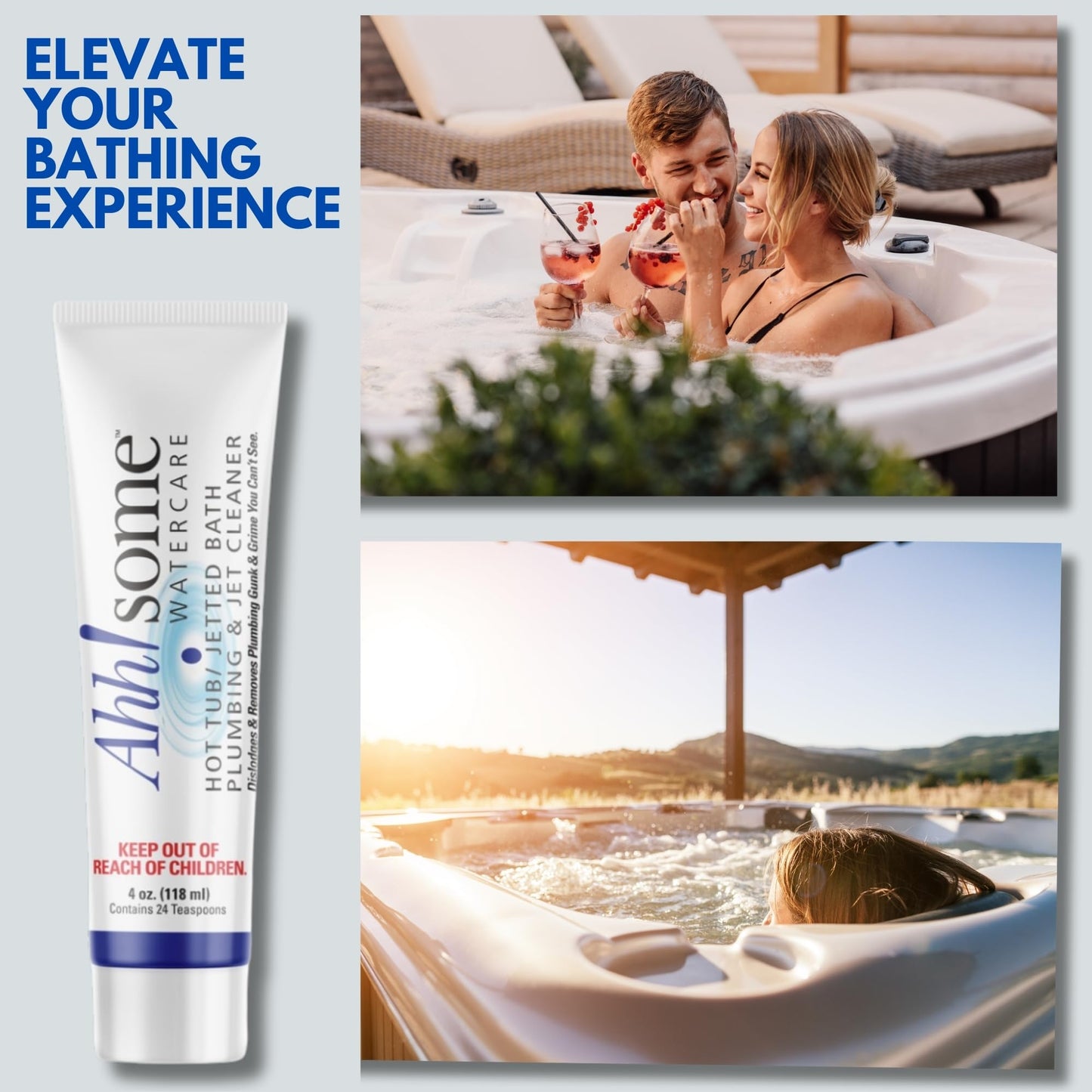 Ahh-Some Hot Tub Purge Cleaner & Jet Line Cleaner, Super Effective Cleaning for All Hot Tubs and Swim Spas, Removes Gunk & Grime from Deep Plumbing Systems, 4 oz Tube (8 Purges), Made in USA