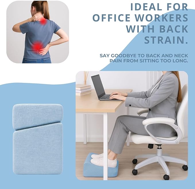 Blue Adjustable Foot Rest for Under Desk at Work – Ergonomic Memory Foam Footrest Pillow with Washable Cover, DIY Height Adjustment for Office Chair, Gaming&Home Use (Sky Blue)